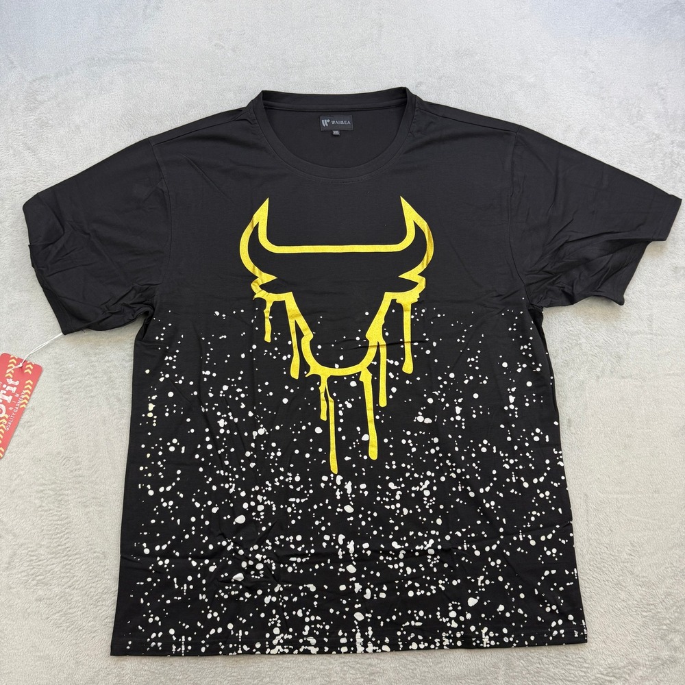 Waimea T Shirt Mens 3XL Black Yellow‎ Dripping Bull Graphic Paint Splatter Urban